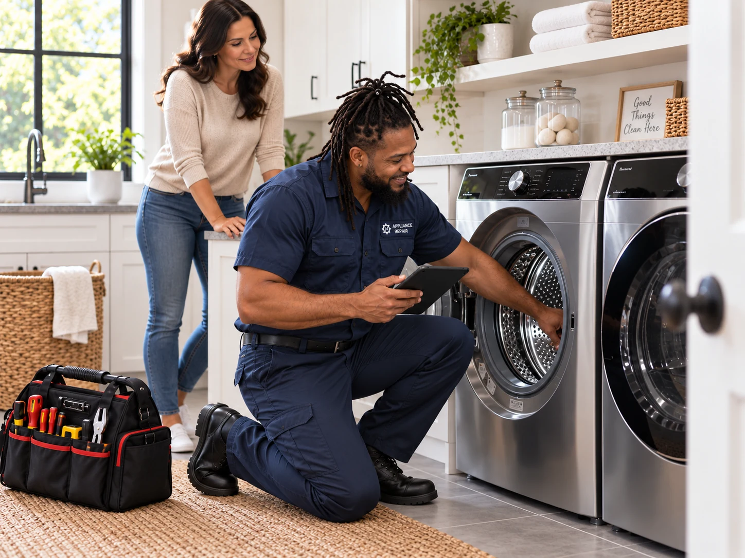 McIntosh appliance technician working on a washing machine